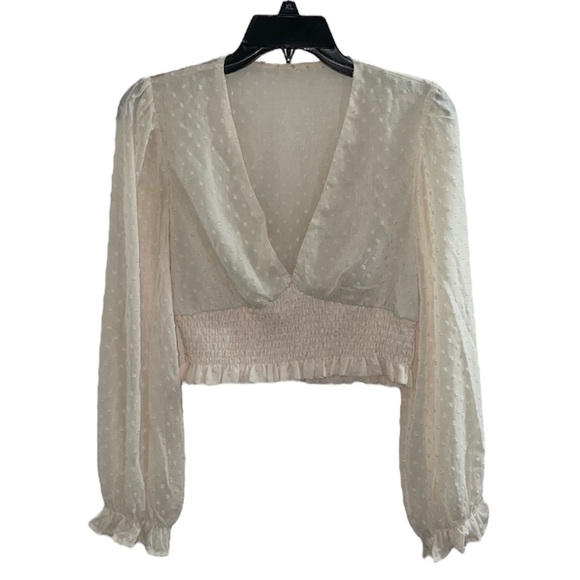 Cream Bell-Sleeved V-Neck Crop Top-Size Medium - Picture 1 of 7